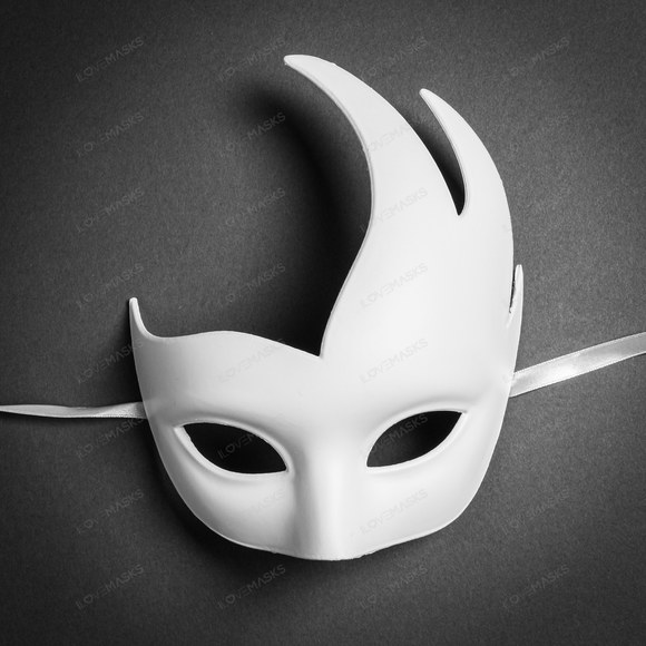 Venetian Half Moon Masquerade Costume Prom Eye Mask - White - Picture 2 of 6